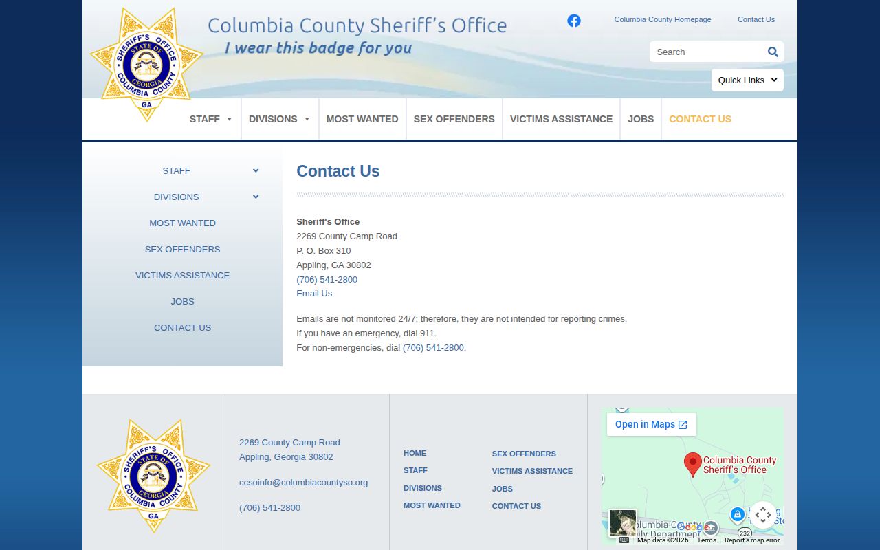 Columbia County Appling booking records and busted mugshots official sheriff contact