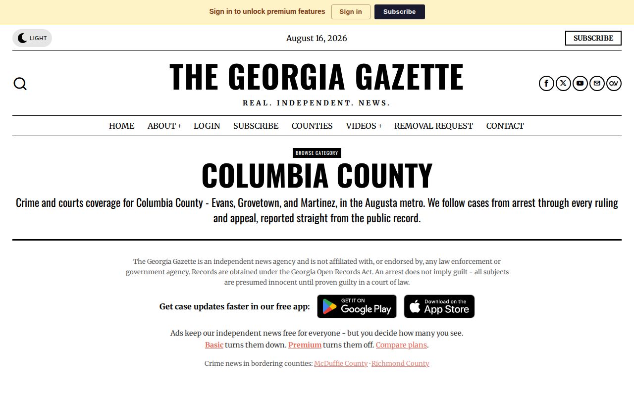 Columbia County Georgia crime news landing page from The Georgia Gazette
